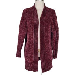 ModCloth Chenille Cardigan Size XS Open Dropped Shoulder Oversized Burgundy